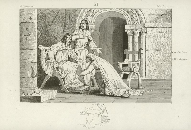 フランスのエマは主権を認められて夫ラウルの膝にキスします 作： フランス語学校