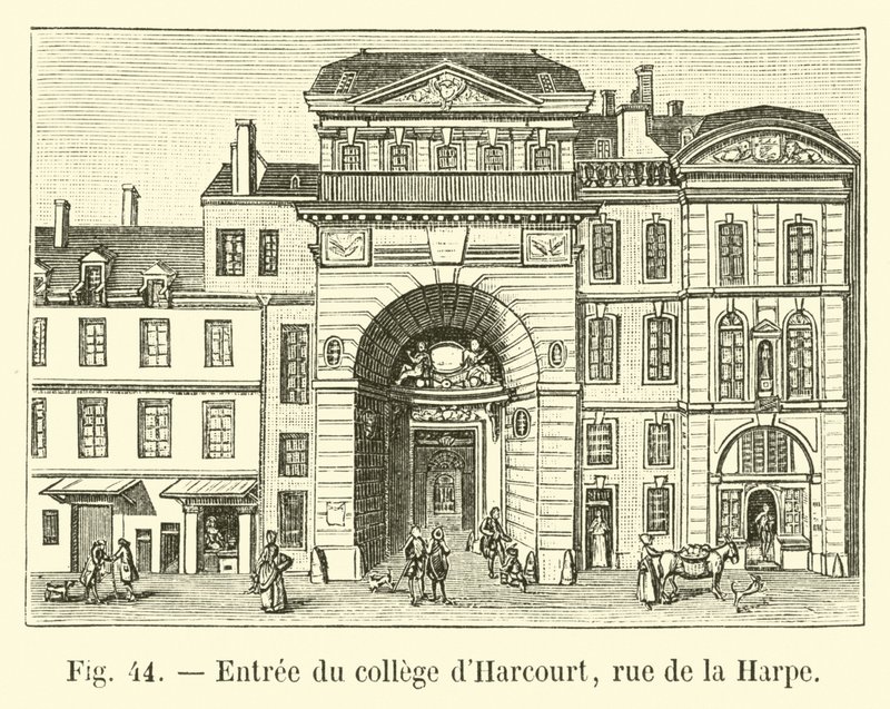 ハーコートカレッジへの入り口、rue de la Harpe 作： フランス語学校