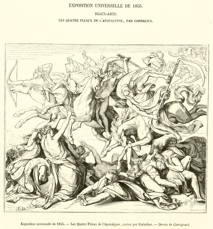 1855年の万国博覧会、「黙示録の四つの花」（エングレーヴィング 作： フランス語学校