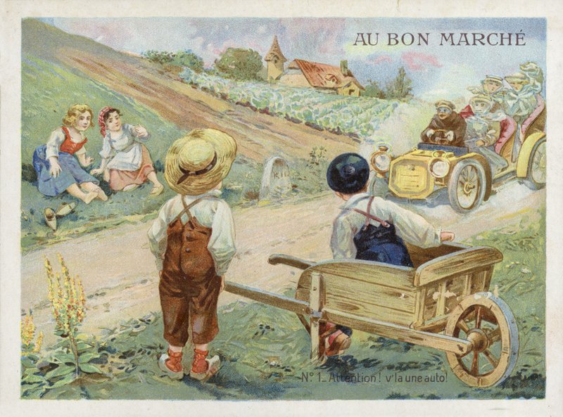 スピード違反の車を見ているフランスの子供たち 作： フランス語学校