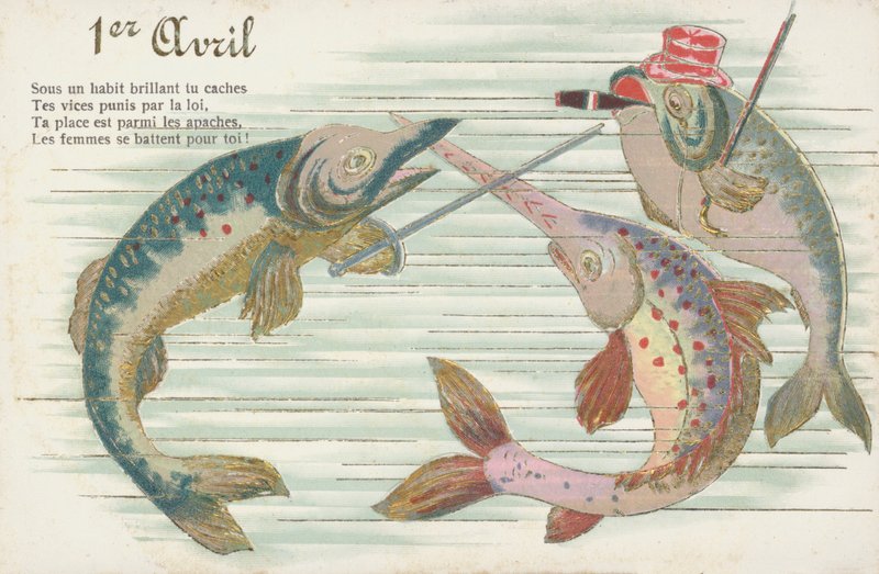エイプリルフールにちなんで魚を描いたフランスのカード（Poisson d