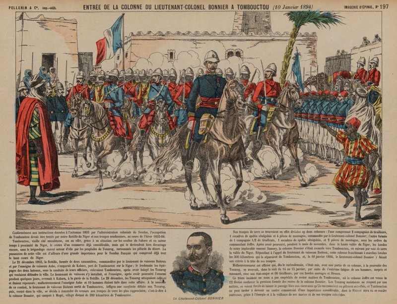 ユージン・ボニエ中佐率いるフランス軍がティンブクトゥに入城 作： フランス語学校