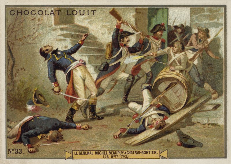 1793年10月26日、フランス革命、ヴァンデ蜂起、シャトーゴンティエで負傷したミシェルドボーピュイ将軍 作： フランス語学校