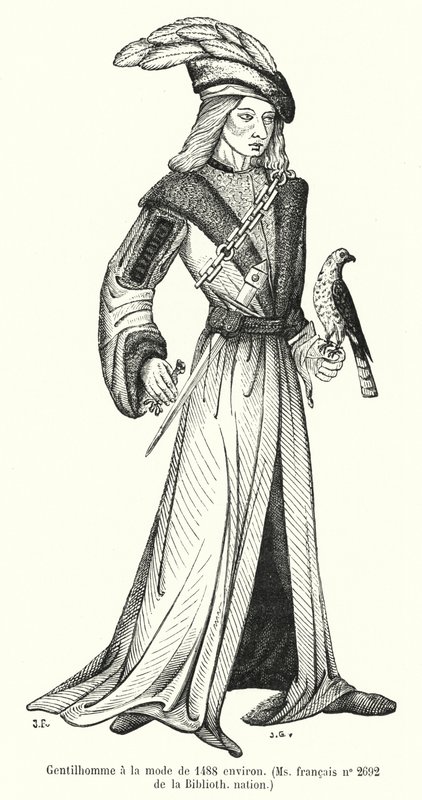 1488年頃のファッションに倣ったジェントルマン（エングレービング 作： フランス語学校