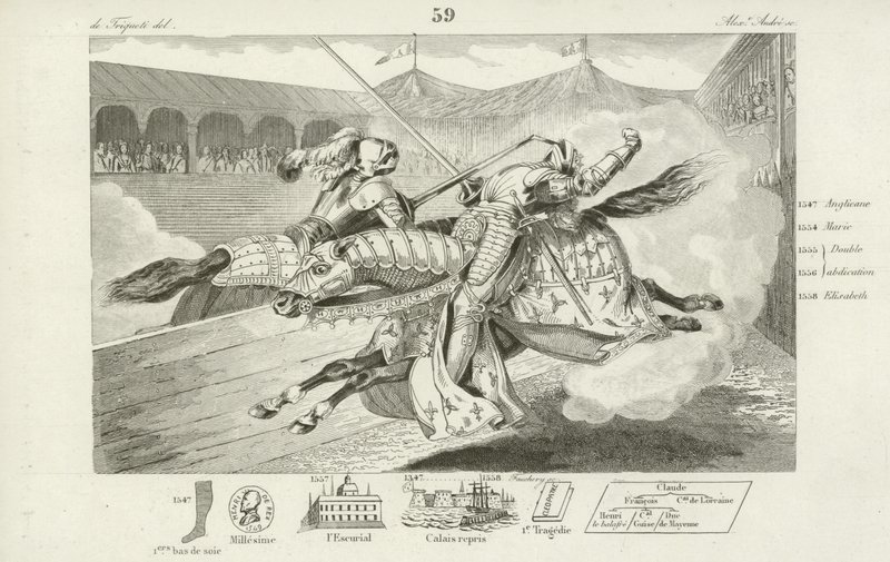 フランスのヘンリー2世、1559年に王のスコットランド警備隊長、ガブリエルモンゴメリーとの馬上槍試合で致命傷 作： フランス語学校