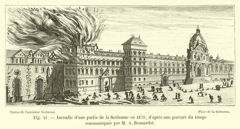 MA Bonnardotから伝えられた時間の刻印の後、1670年にソルボンヌの一部で発砲 作： フランス語学校