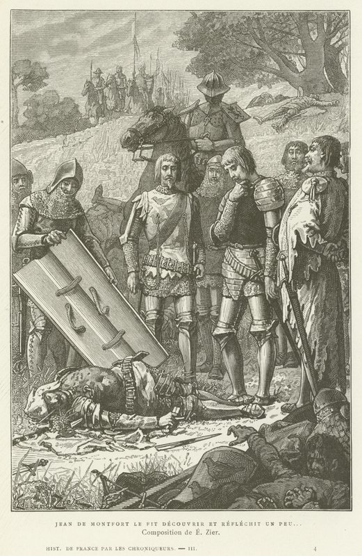 1364年のオーレーの戦いの後にブロワのシャルルの遺体を発見したジャンドゥモンフォール 作： フランス語学校