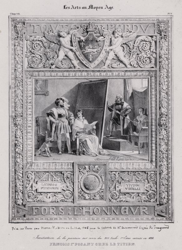 イタリア人画家ティツィアーノの肖像画を撮影するフランス国王フランシス1世 作： フランス語学校