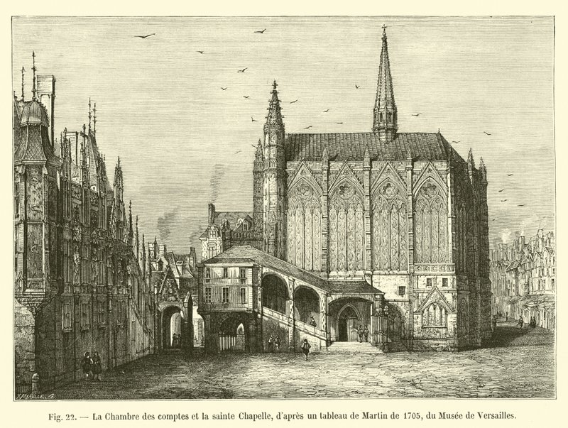 ヴェルサイユ美術館の1705年からのマーティンの絵画の後のアカウントチェンバーとサンシャペル 作： フランス語学校