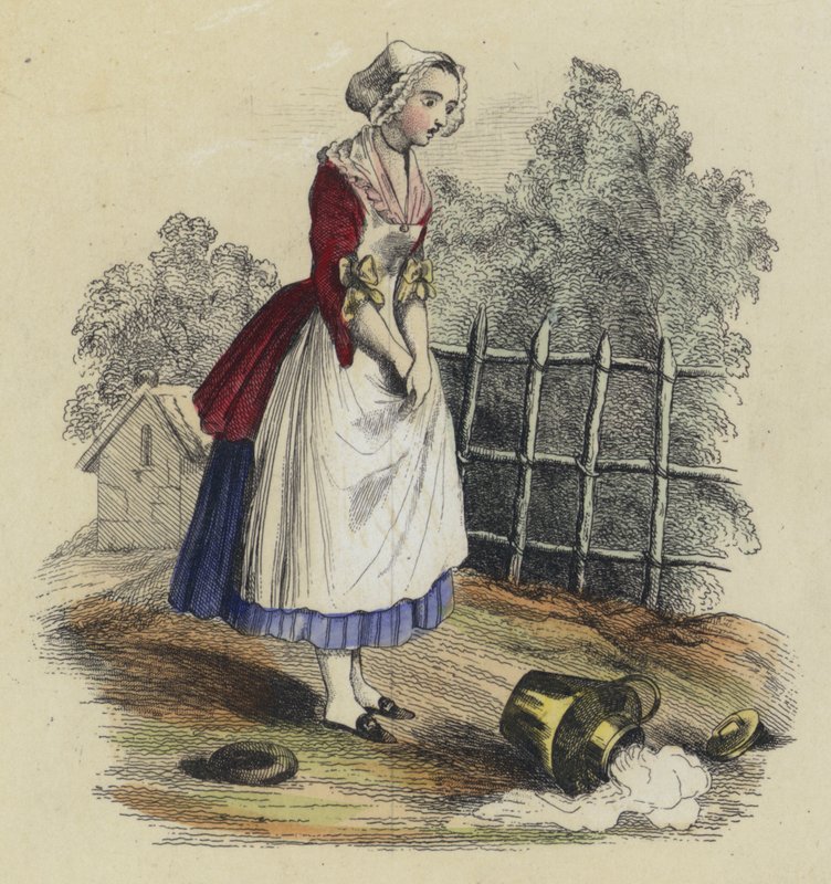 La Laitiere Et Le Pot Au Lait（彩色された彫刻 作： フランス語学校