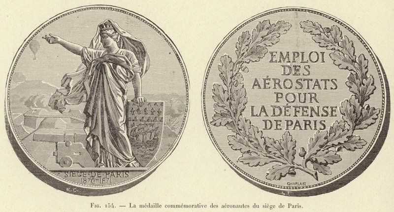 パリ包囲戦の航空隊員の記念メダル(彫刻) 作： フランス語学校