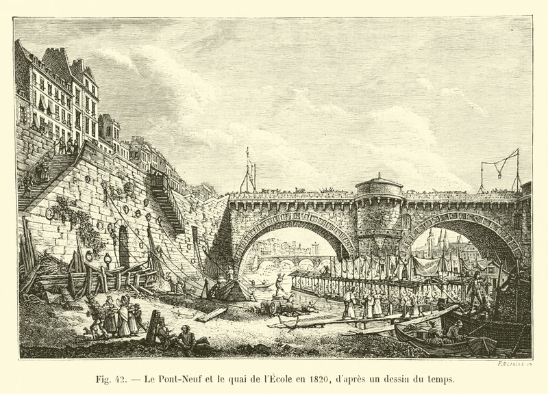 1820年のポン＝ヌフとエコールの泉、時間の図から 作： フランス語学校
