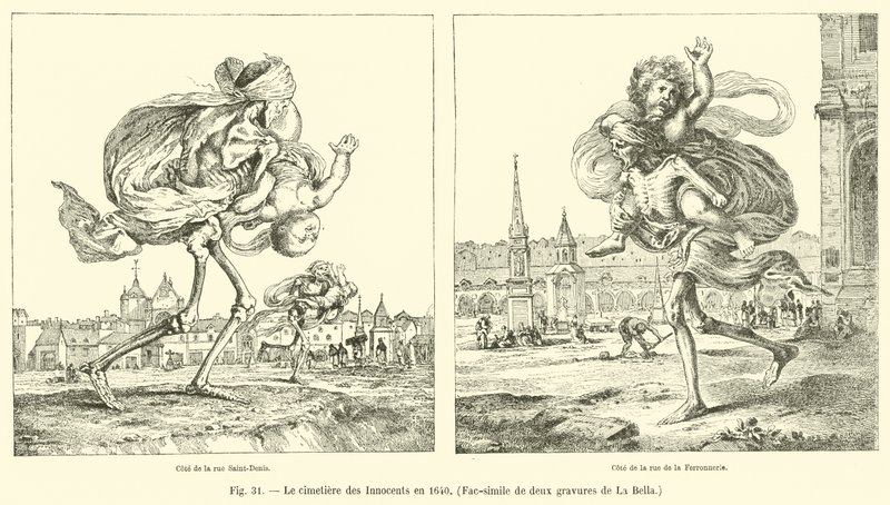 1640年のイノセントの墓地、ラベラの2つの彫刻の複製 作： フランス語学校