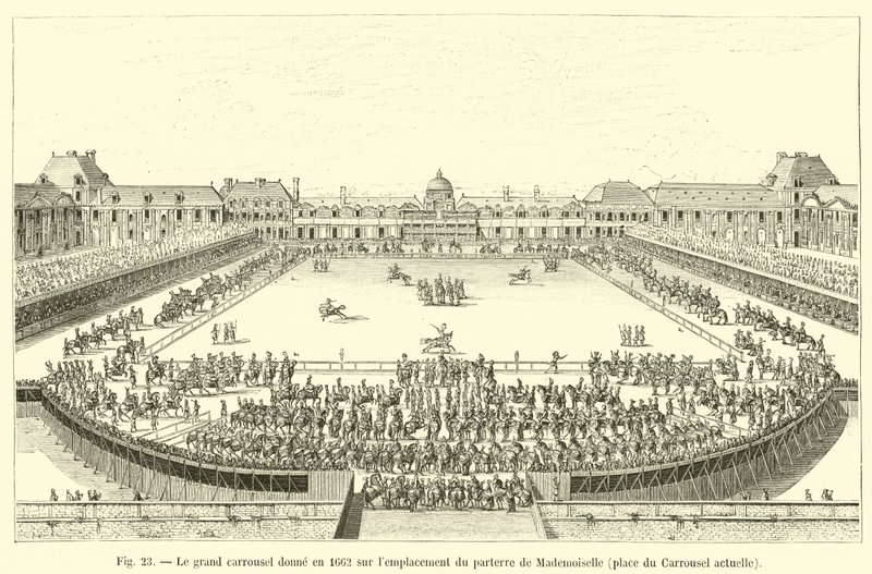 大きなカルーセルは1662年にマドモアゼルパルテールの場所、現在はカルーセル広場を見下ろしています。 作： フランス語学校