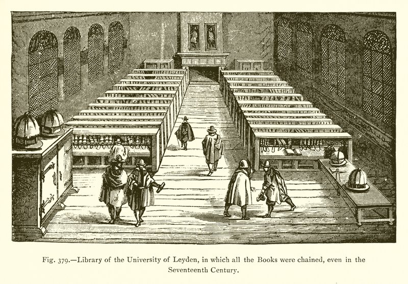 ライデン大学の図書館。17世紀にもすべての本がチェーンされていました。 作： フランス語学校