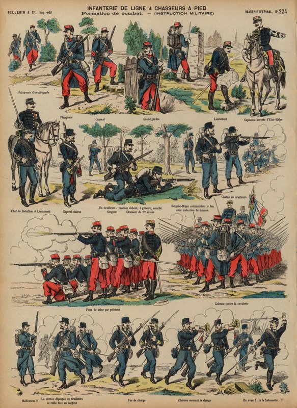 フランス陸軍のライン歩兵とシャッセール（彩色彫刻 作： フランス語学校