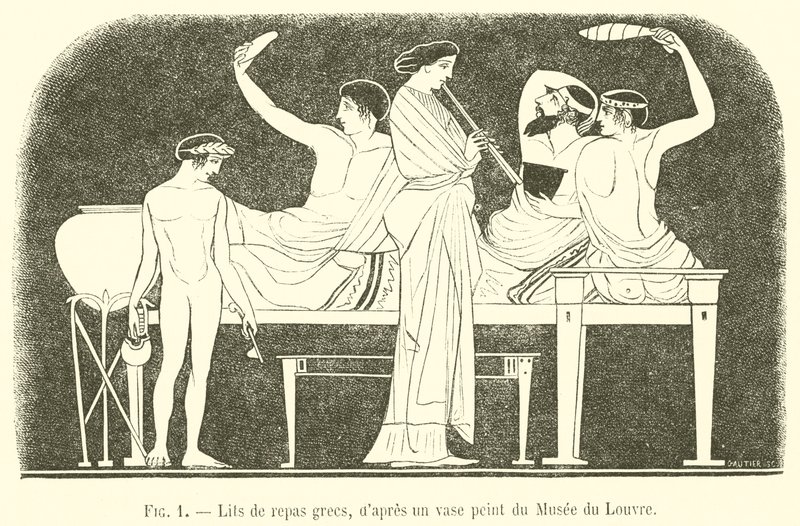 ギリシャの食事用ベッド（彫刻 作： フランス語学校