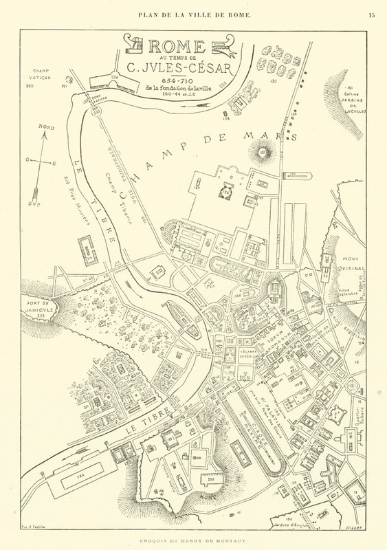 ユリウス・カエサルの時代のローマ市街の地図（エングレービング 作： フランス語学校