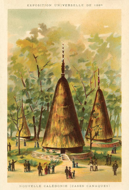 ニューカレドニア（カナックの小屋）、1889年パリ万国博覧会（クロモリト 作： フランス語学校