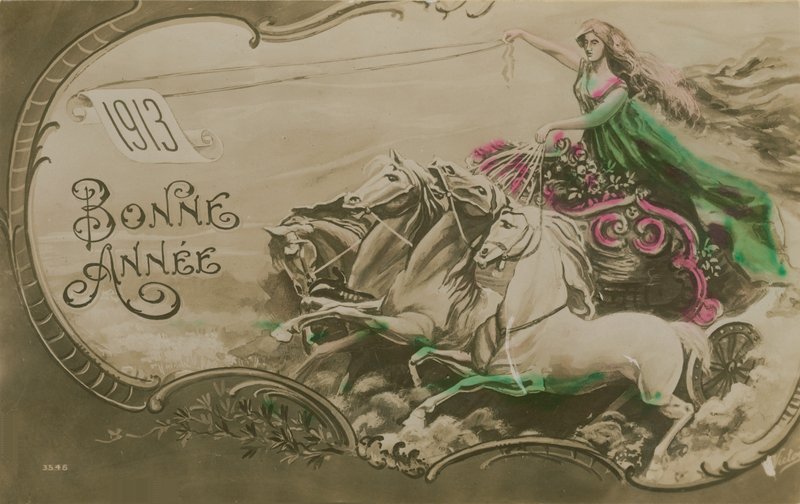 1913年の年賀状。1913年に送付されたはがき。 作： フランス語学校