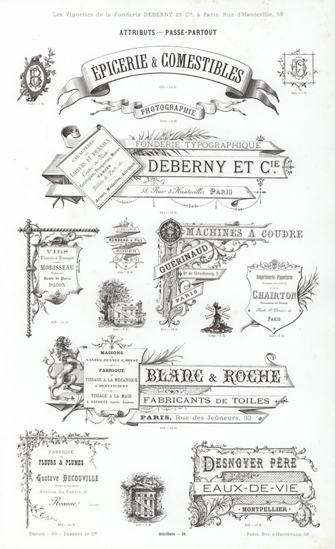 Vignettes Typographiques」のページ（彫刻）。 作： フランス語学校