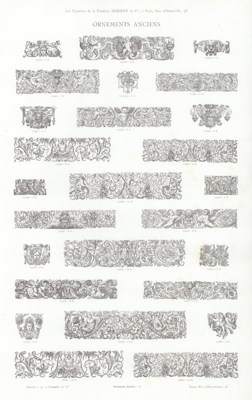 Vignettes Typographiques」のページ（彫刻）。 作： フランス語学校