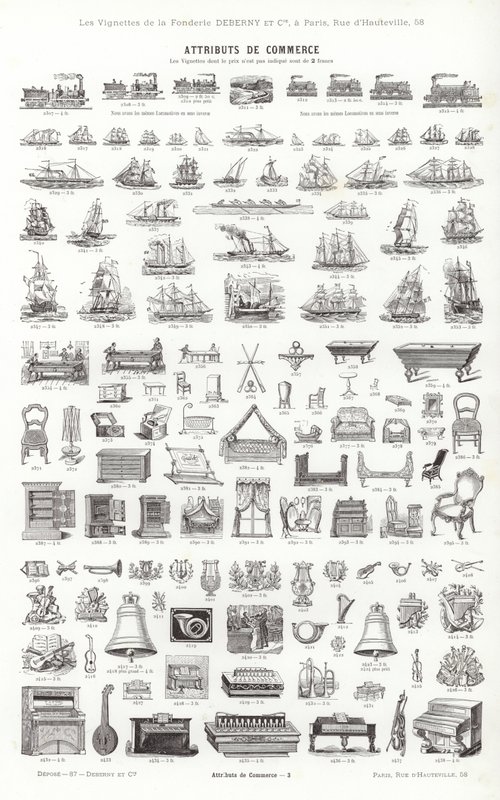 Vignettes Typographiques」のページ（彫刻）。 作： フランス語学校