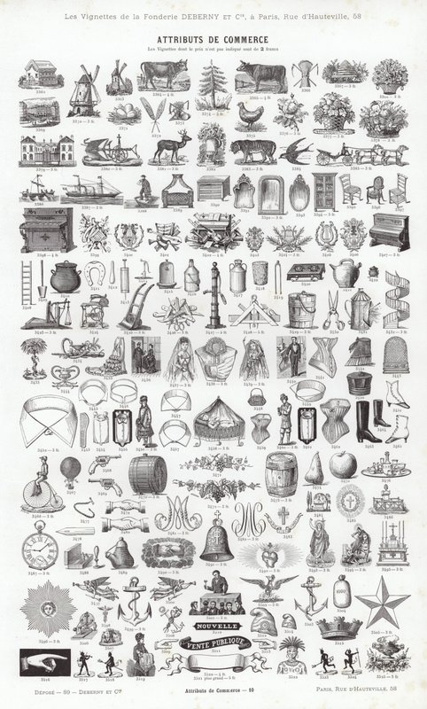 Vignettes Typographiques」のページ（彫刻）。 作： フランス語学校