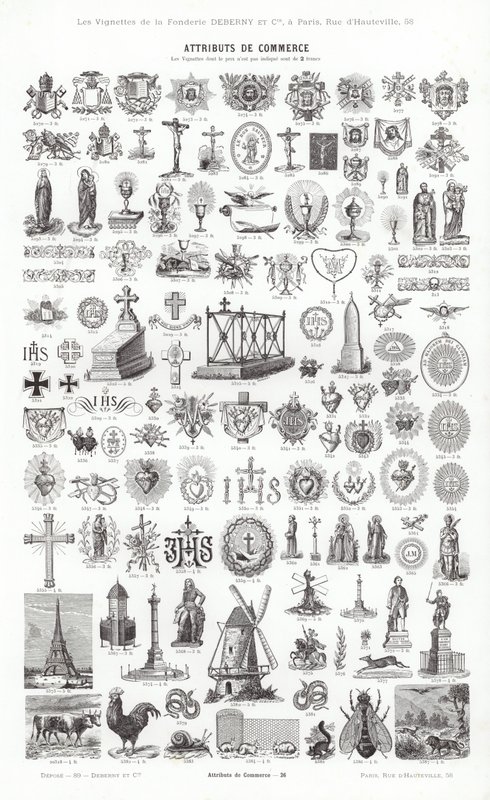 Vignettes Typographiques」のページ（彫刻）。 作： フランス語学校