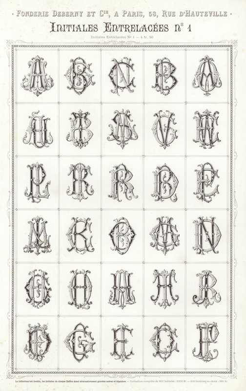 Vignettes Typographiques」のページ（彫刻）。 作： フランス語学校