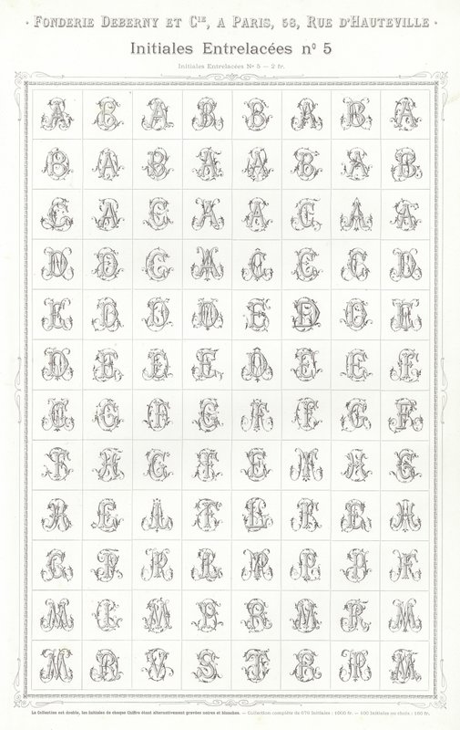 Vignettes Typographiques」のページ（彫刻）。 作： フランス語学校