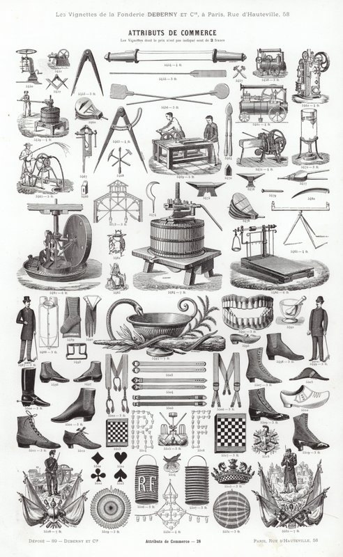 Vignettes Typographiques」のページ（彫刻）。 作： フランス語学校