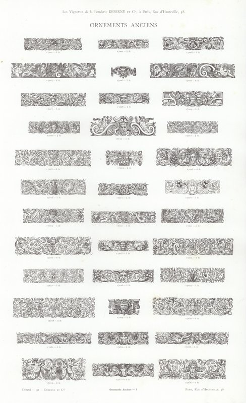 Vignettes Typographiques」のページ（彫刻）。 作： フランス語学校