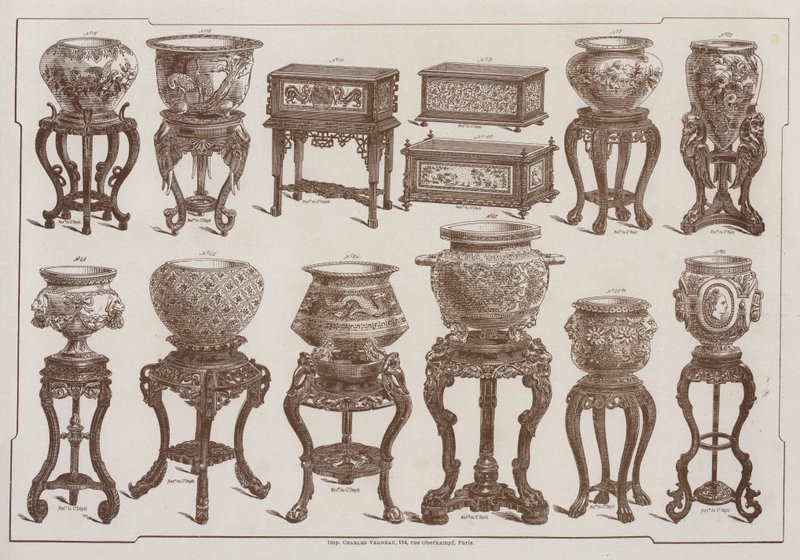 Grand Depot de Porcelaines, Faiences et Verreriesのカタログ（カラーリトグラフ）のページ。 作： フランス語学校