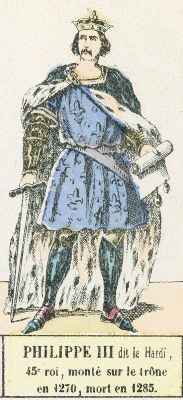 フィリップ3世、第45代国王、1270年に即位、1285年に死去（カラー図版 作： フランス語学校