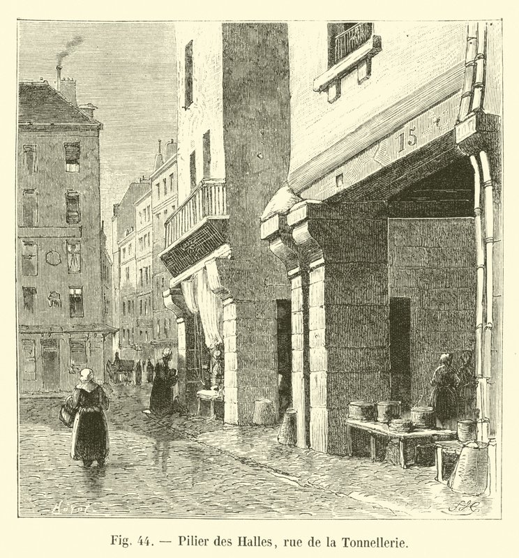 Les Hallesの柱、rue de la Tonnellerie 作： フランス語学校