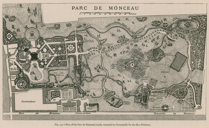 モンソー公園の計画（1718年）、カルモンテッレがデュオルレアンのために制作 作： フランス語学校