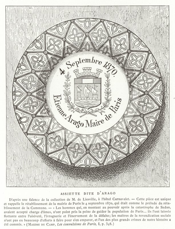 1870年の普仏戦争中のパリ市長、エティエンヌアラゴの名前のプレート 作： フランス語学校