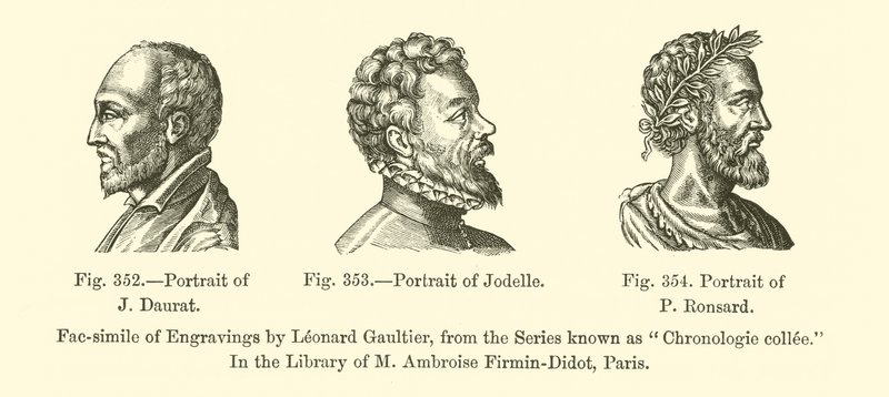 J.ドーラの肖像」「ジョデルの肖像」「P.ロンサールの肖像」（彫刻作品 作： フランス語学校
