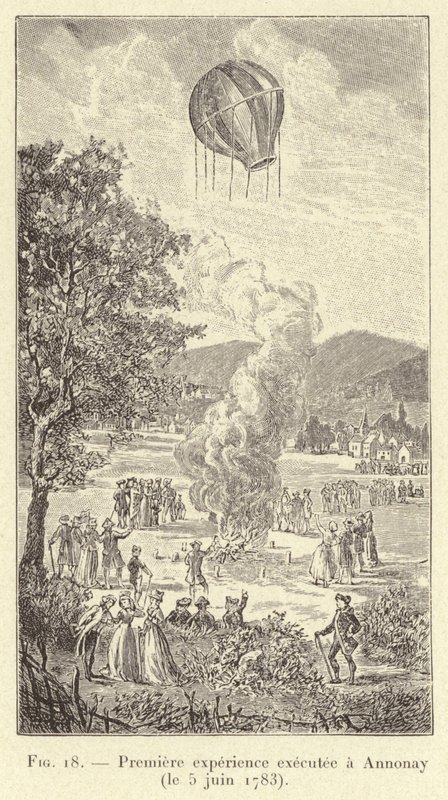 アノネで行われた最初の実験（1783年6月5日）（版画 作： フランス語学校