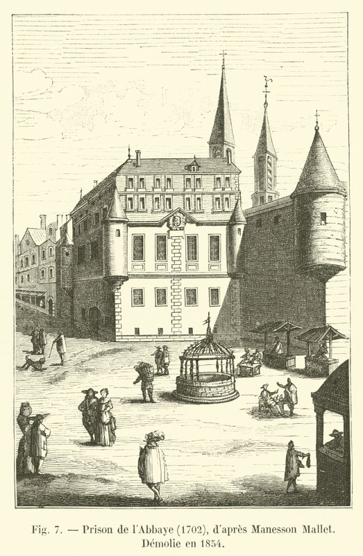 Prison de lAbbaye、1702、dapres Manesson Mallet、Demolie en 1854 作： フランス語学校