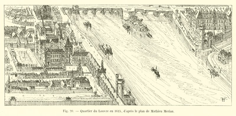 マシューメリアンの計画によると、1615年のルーブル地区 作： フランス語学校
