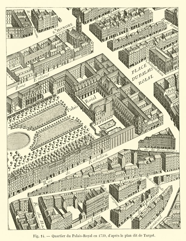 ターゴットとして知られている計画によると、1739年のパレロイヤル地区 作： フランス語学校