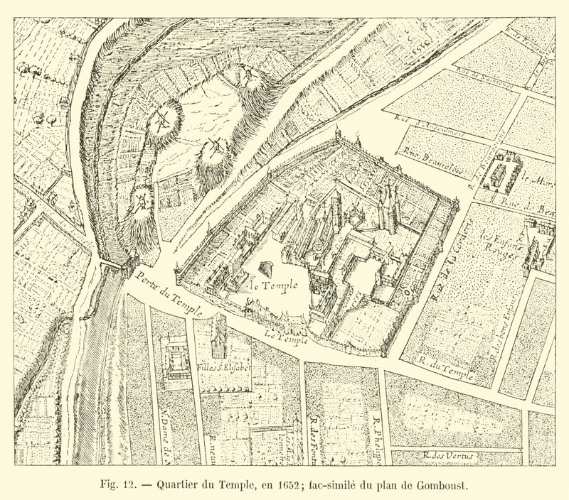 1652年の寺院地区。ゴンボウストの計画の複製 作： フランス語学校