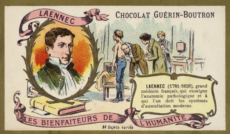 Rene Laennec, フランスの医師、聴診器の発明者 (chromolitho) 作： フランス語学校
