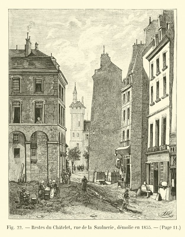 1855年に解体されたシャトレの遺跡、サウネリー通り 作： フランス語学校