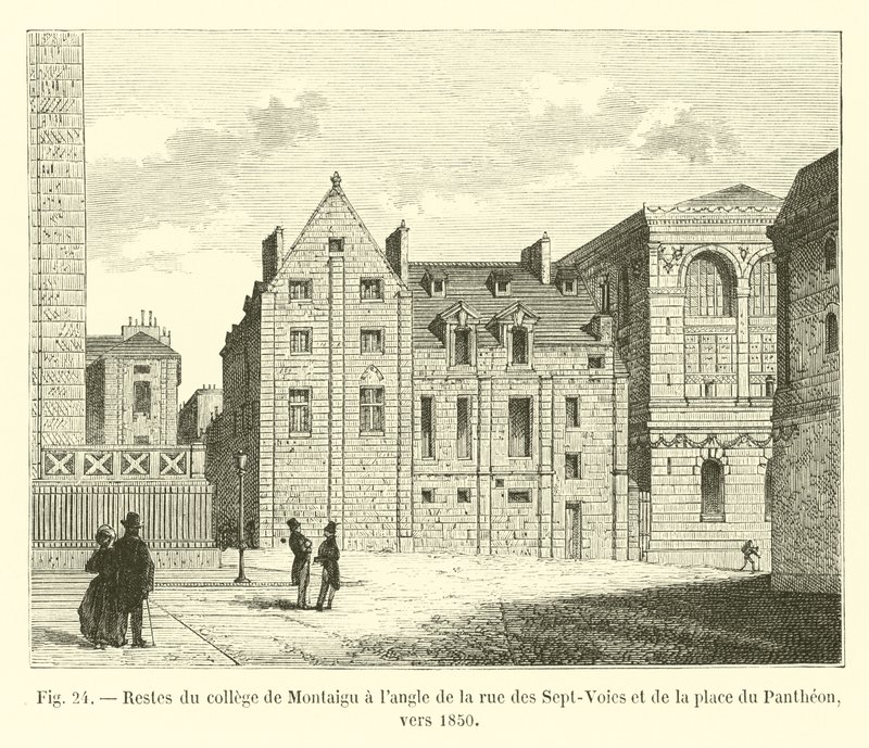 1850年頃、9月1日通りとパンテオン広場の角にあるモンタイグ大学の遺跡 作： フランス語学校