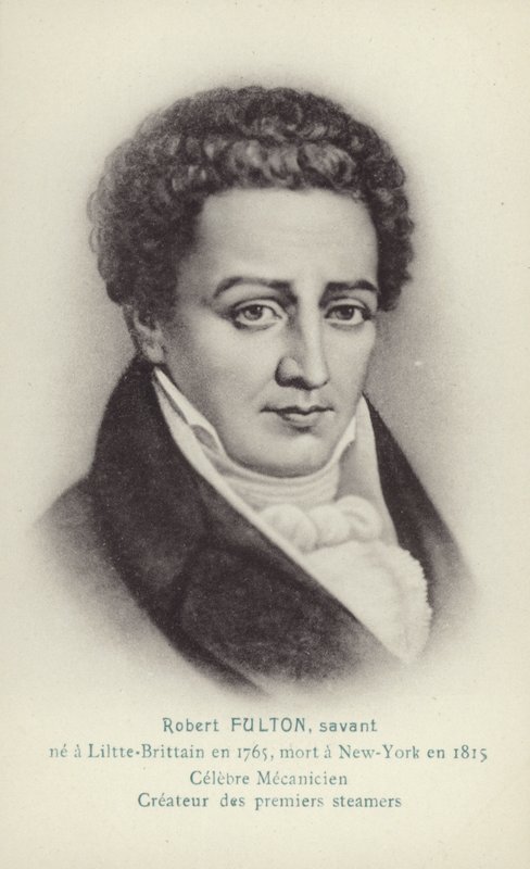 ロバート・フルトン（1765～1815）、アメリカの技師、発明家、蒸気船の開拓者（リトグラフ） 作： フランス語学校