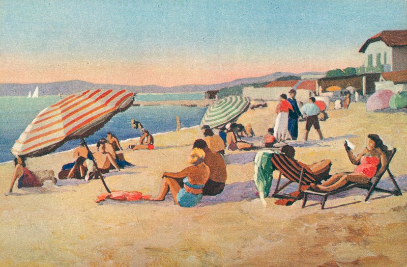 サントロペ：ブイヤベース・ビーチ（カラーリトグラフ） 作： フランス語学校