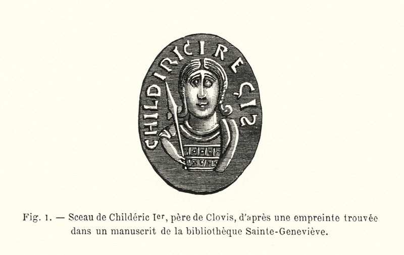 クロヴィスの父、チルデリック1世の印章（サント・ジュヌヴィエーヴ図書館所蔵の写本にある刻印から）（彫刻 作： フランス語学校